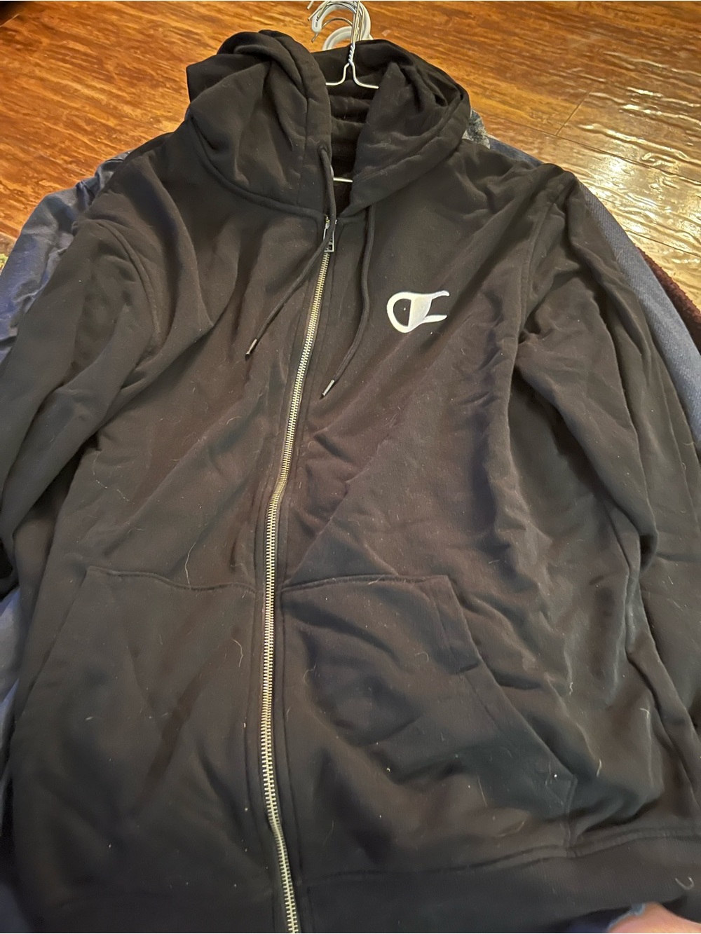 Champion Black Full-Zip Hoodie with Logo